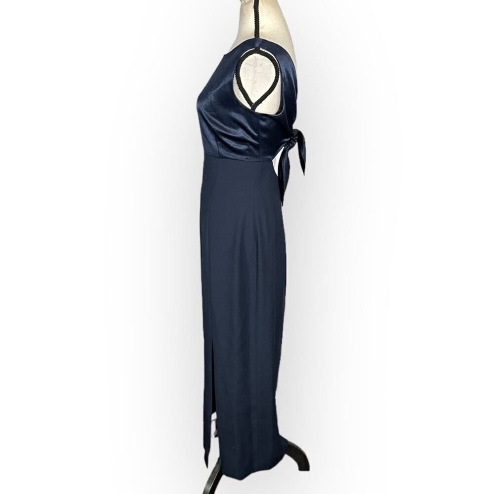 Maggy London Midi Dress Women's 6 Navy Blue Tie Back Column Sleeveless Gown - Picture 2 of 5